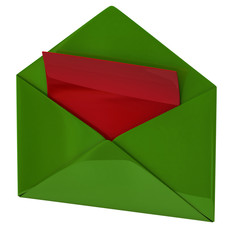 Green open envelope with red paper