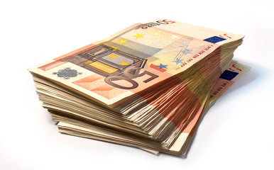 Stack of 50 euro notes - obrazy, fototapety, plakaty