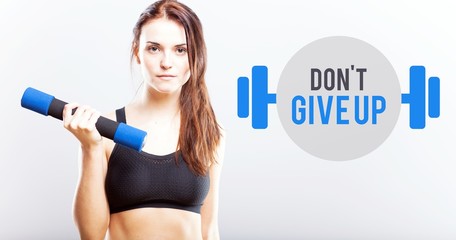 Fototapeta na wymiar Dont give up slim woman with dumbbell