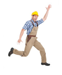 Manual Worker Running Over White Background