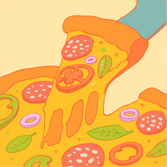 Slice of Pizza vector Illustration, hand drawing