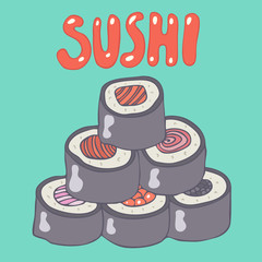 japanese food roll (sushi bar) vector illustration hand drawn