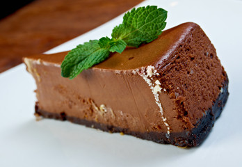 chocolate cheesecake on a white plate