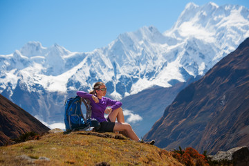 Naklejka na ściany i meble Hiking in Himalaya mountains