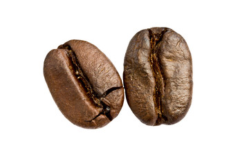 roasted coffee beans on white background. with shadow
