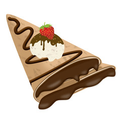 Crepe (pancake) with chocolate, ice cream and strawberry
