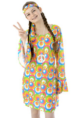 Hippie formt Finger zu Peace-Symbol
