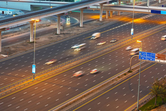 Cars on the highway in Dubai, UAE