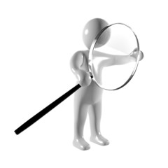 3d man investigate with magnifying glass
