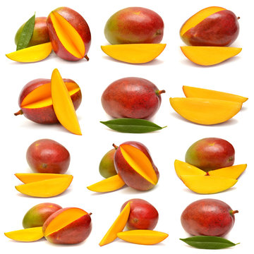 Collection of mango with leaf and slices