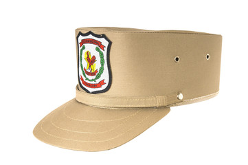Police hat, against a white background.  Paraguay police officer