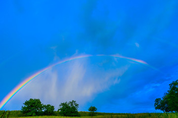 rainbow in a blue sky after the rain