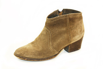 Woman short brown boots isolated on white background