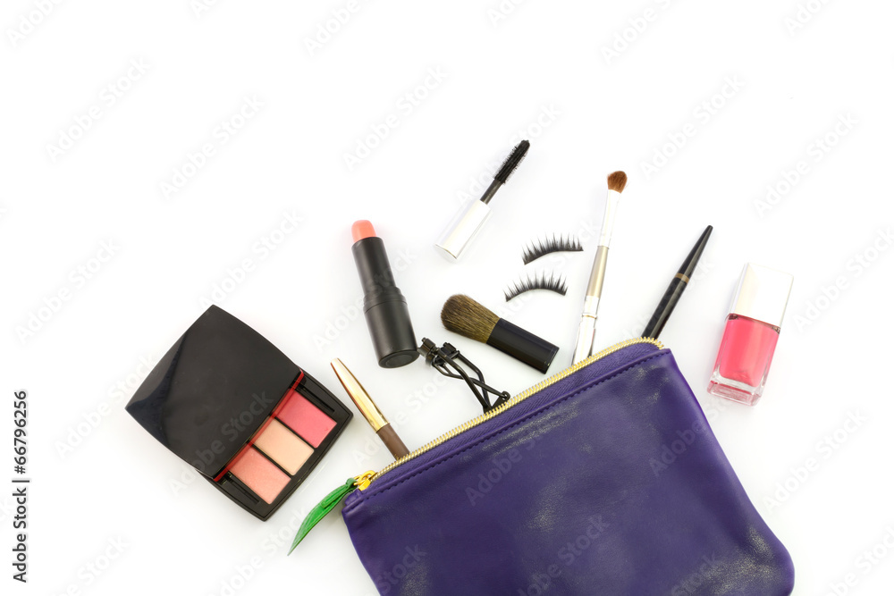 Wall mural make up bag with cosmetics