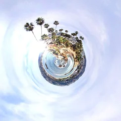Zelfklevend Fotobehang abstract small globe with a palm beach in a circular shape © DavidArts