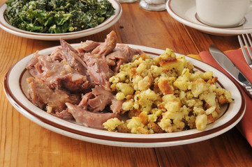 Turkey pot roast and stuffing