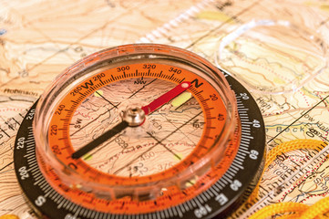 Fototapeta na wymiar Compass on Map