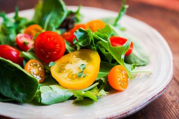Green salad with colorful tomatoes
