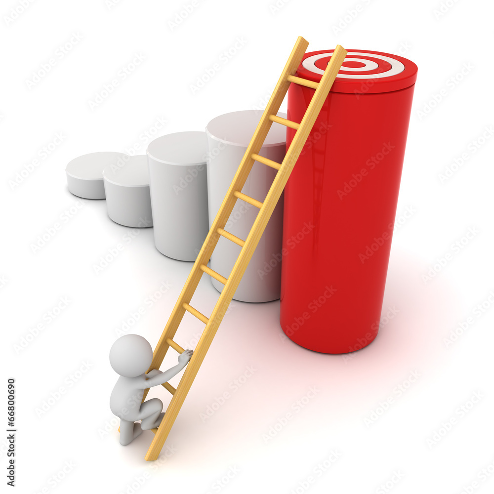 Aufkleber 3d man climbing ladder to the goal target on top of red graph