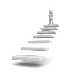 3d man standing with arms crossed on top of steps or stair