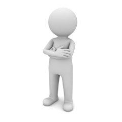 3d man standing and thinking with arms crossed over white