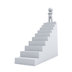 3d man standing with arms crossed up on top of stair