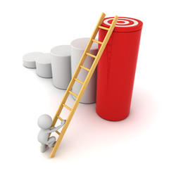 3d man climbing ladder to the goal target on top of red graph