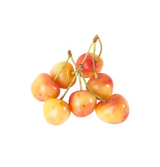 Red and yellow cherries isolated on white