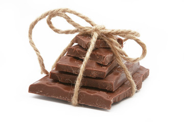 Dark chocolate on white background