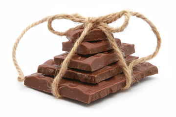 Dark chocolate on white background