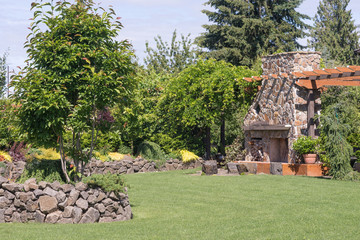 Stone Wall and Giant Fireplace