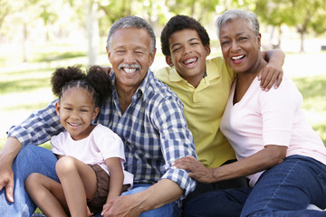 Grandparents and grandchildren in park