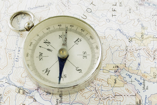 Antique Compass, Prospecting Map, And Gold