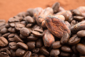 Kaffeebohnen und Kakaobohnen