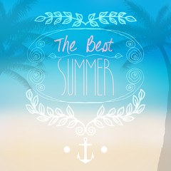 Vector vintage hand drawn hello summer cute, leafs frame with bl