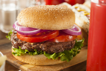 Hearty Grilled Hamburger with Lettuce and Tomato