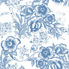 Floral seamless pattern in blue color
