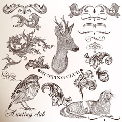 Set of hand drawn elements for hunting design