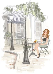 Poster Montmarte in Paris - woman on holiday having breakfast © Isaxar