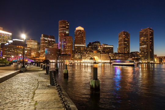 Boston skyline by night - Massachusetts - USA