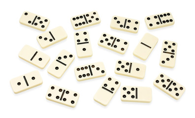 Chaotic arranged dominoes on white