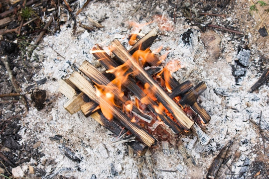 Camping bonfire on ash