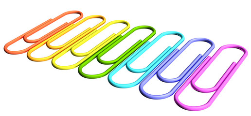 Colored paperclips diagonal perspective row
