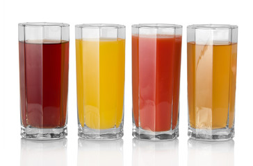 Full glasses with the different juice
