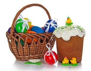 Easter and basket with the eggs
