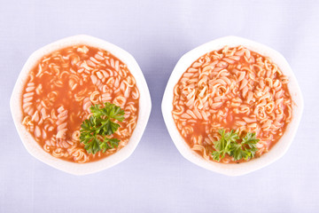 tomato soup with pasta and parsley