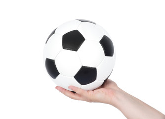 Fototapeta premium Hand holding soccer ball