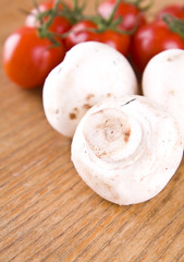 mushrooms and little red tomatos