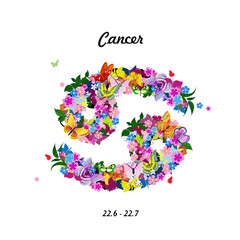 Pattern with butterflies, cute zodiac sign - cancer