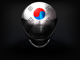 South Korean racer with flag on helmet vector closeup
